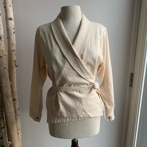 ST. AGNI Stretch Linen Fedora Wrap Top VTG WHT XL